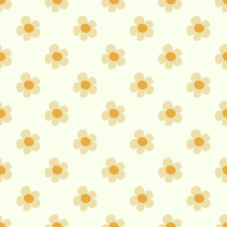 Seamless pattern with daisy flowers in Groovy style on light yellowのイラスト素材
