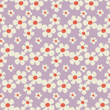 Seamless pattern with flowers in Groovy style on blue violetのイラスト素材