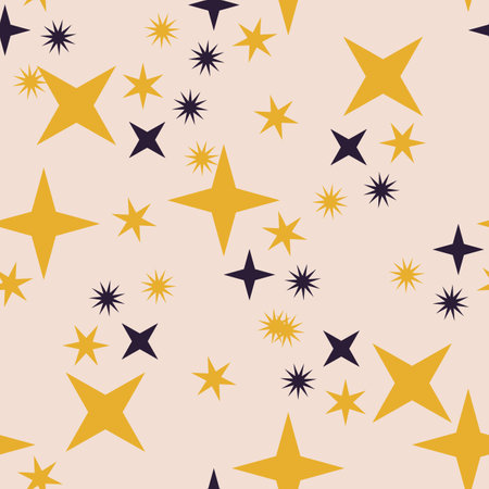 Seamless pattern with yellow and blue stars on light pink backgroundのイラスト素材