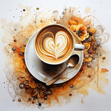 Cute watercolor illustration cup of coffee with heartの素材