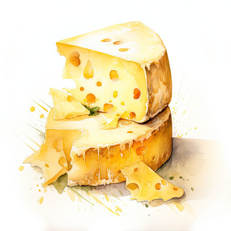 Cheese watercolor illustration on white backgroundの素材