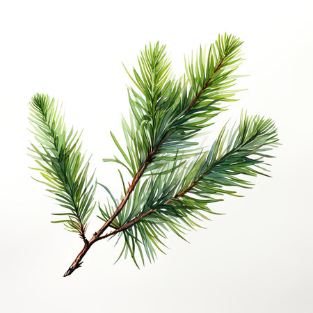 Fir branch watercolor illustration isolated on white backgroundの素材