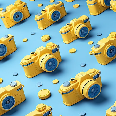 Pattern with camera in 3d blue yellow colorの素材