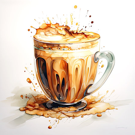Cup of cappuccino watercolor illustration on white background.の素材