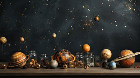 Background with astrological planets on black.の素材