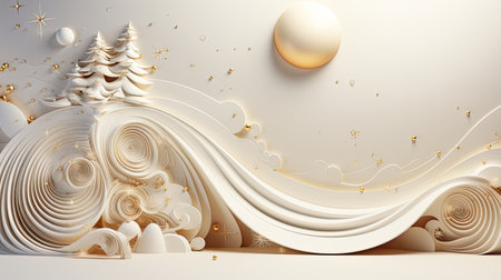 Christmas decorative background 3d winter white color illustration with golden starsの素材