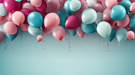 Festive background template with balloons on a blue background.の素材