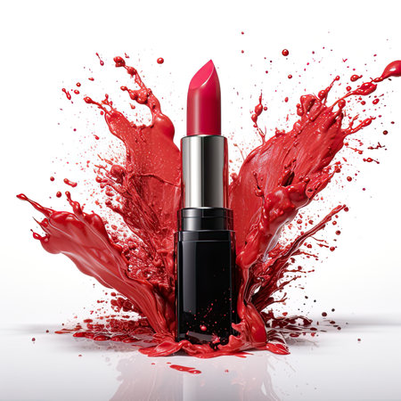 Red lipstick with red splashes.の素材