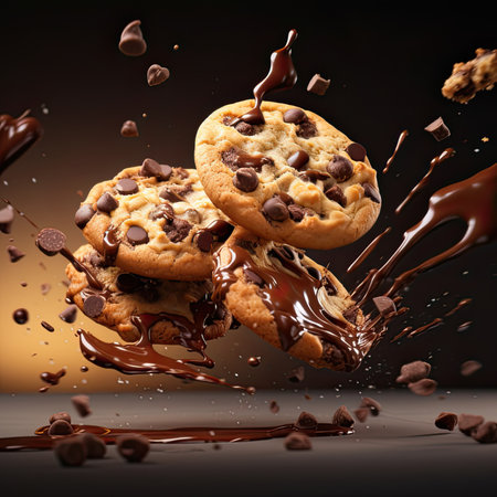 American chocolate chip cookies with chocolate splashes.の素材
