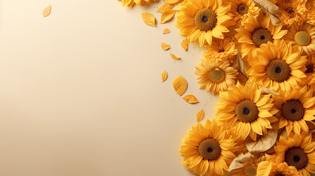 Background template with Sunflower 3d illustration on yellow.の素材
