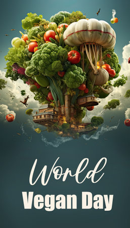 World Vegan Day banner template with vegetable illustration.の素材