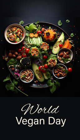 World Vegan Day banner template with vegetable illustration.の素材
