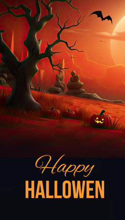 Happy Halloween banner template background design in black orange color with horror night.の素材