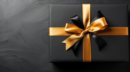 Festive background for Boxing Day with gift box and gold ribbon.の素材
