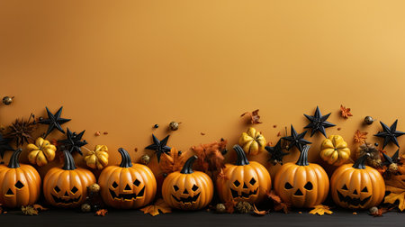 Halloween template background with 3d pumpkins orange color.の素材