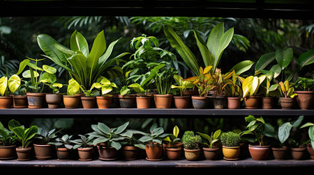 Houseplants on dark background.の素材