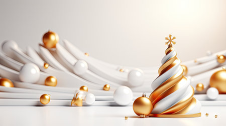 Festive 3d background with abstract Christmas tree white gold color.の素材