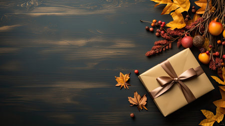 Autumn background template with 3d illustration yellow leaves top view.の素材