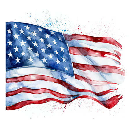 American Flag watercolor illustration isolated on white background.の素材
