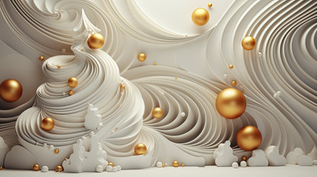 Christmas decorative background 3d winter white color illustration with golden balls.の素材