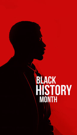 Black History Month banner design with man illustration black and red color.の素材