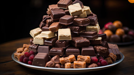 Various chocolate candies with different designs.の素材