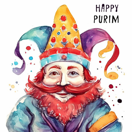 Happy Purim watercolor illustration carnival.の素材