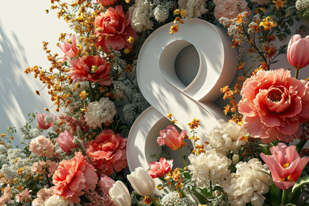 Number 8 in 3d with flowers on white.の素材