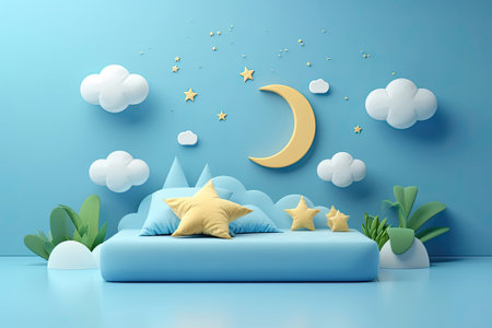 Moon and Stars Themed Kids Bedroom in 3d.の素材