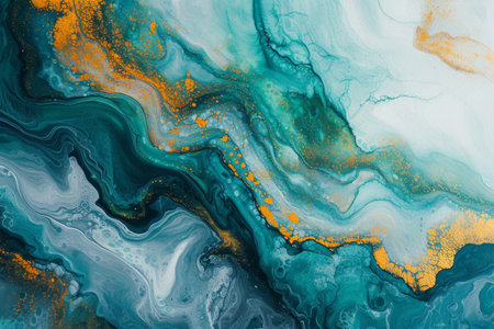 Teal and Gold Abstract Acrylic Pour Painting.の素材
