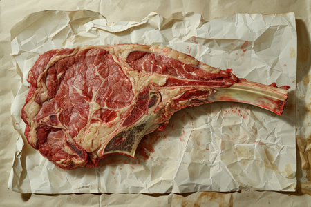 Raw Steak on Butcher Paper - Fresh Beef Cut Ready for Cooking.の素材