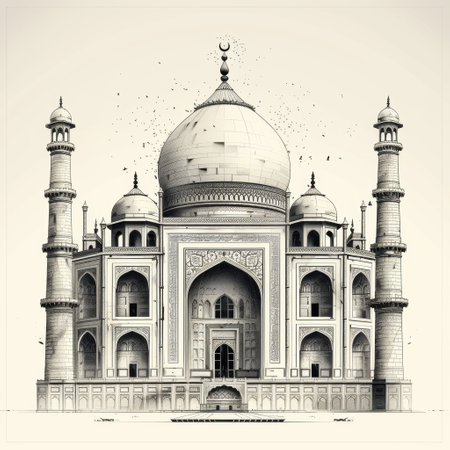 Artistic Monochrome Illustration of a Majestic Mosque.の素材