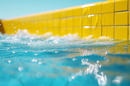 Sparkling Pool Water Against Vibrant Yellow Tiles Under Sunlight.の素材