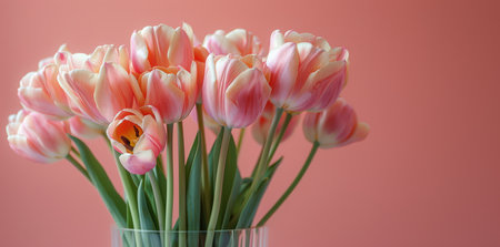 .Pink Blended Tulips in Transparent Vase - Gentle Floral Elegance.の素材