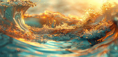 Golden Liquid Swirls in a Mesmerizing Abstract Ocean Art.の素材