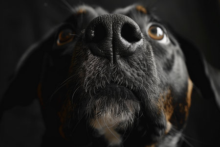 Intimate Dog Portrait, Dramatic Close-Up with Selective Focus.の素材