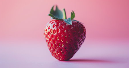 Single Strawberry with Vivid Texture on Pink Background.の素材