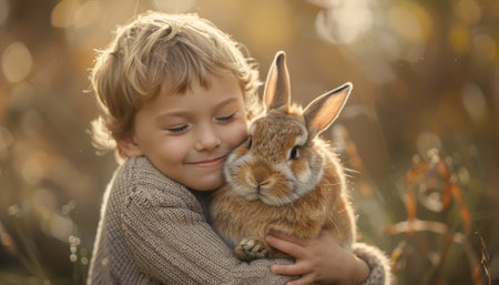 Child's Tender Embrace with a Bunny.の素材