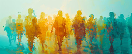 Abstract Urban Silhouettes in a Watercolor Cityscape.の素材