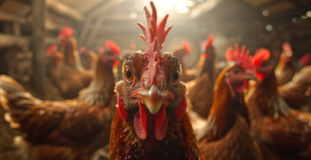 Close up of a Rooster in a barn.の素材