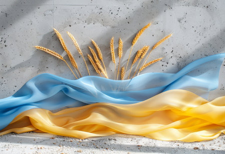 Wheat Ears with Ukrainian National flag color blue and yellow.の素材