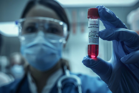 Medical Professional in Lab Examining a Diseased Sample in Test Tube for Analysis.の素材
