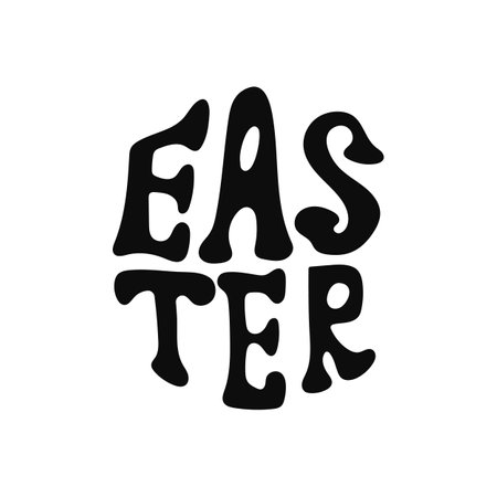 Bold groovy typographic Easter design with retro style lettering in black on white backgroundのイラスト素材