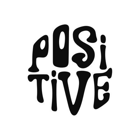 Positive vibes text art bold black lettering on white background for inspirational groovy designのイラスト素材