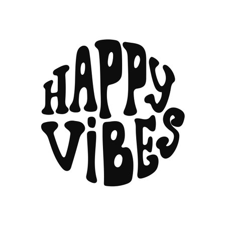 Happy vibes groovy typography art in retro style circular designのイラスト素材