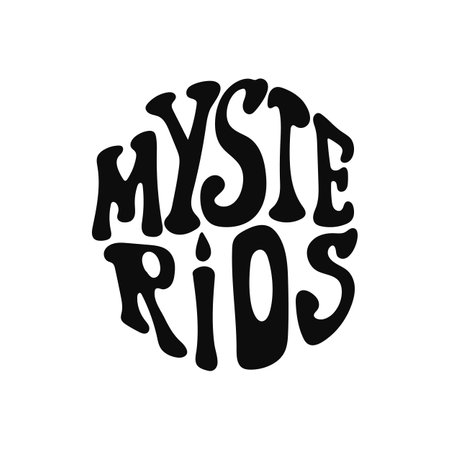 Mysterious retro groovy typography design with bold black lettering on white backgroundのイラスト素材