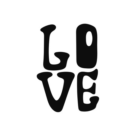 Retro love typography design bold black and white lettering with groovy styleのイラスト素材
