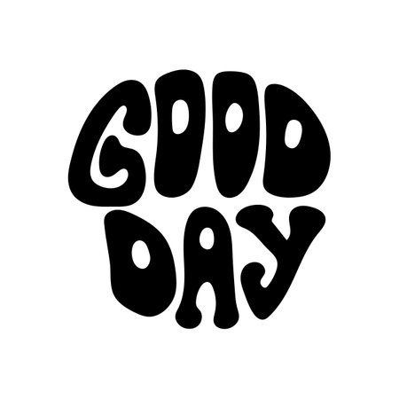 Retro black and white good day groovy text with playful font designのイラスト素材
