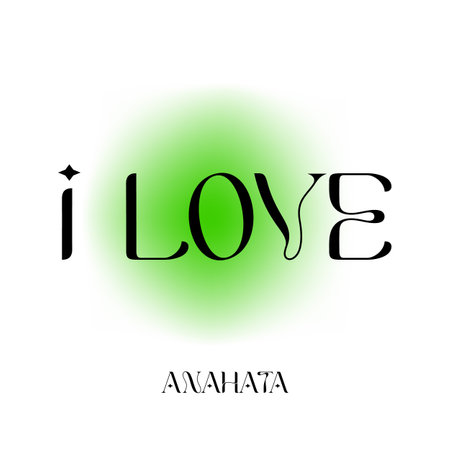 Anahata Heart chakra symbol with green glow and inspirational message i love on white backgroundのイラスト素材