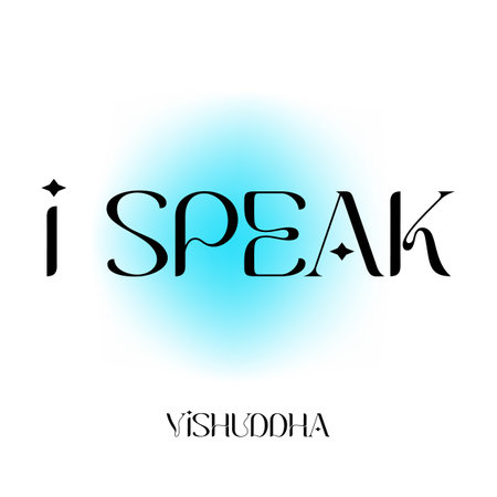 Vishuddha chakra symbol with blue glow and inspirational message i speak on white backgroundのイラスト素材